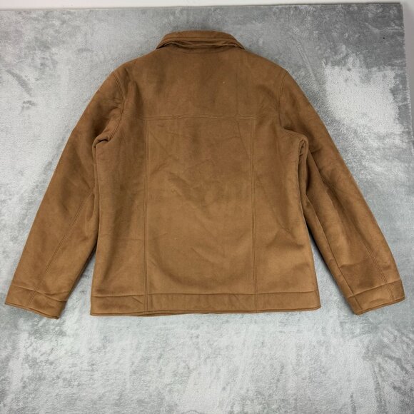 L.L. Bean Chore Barn Coat Sherpa Lined Faux Suede Jacket Mens Brown Fleece Large - Picture 2 of 12